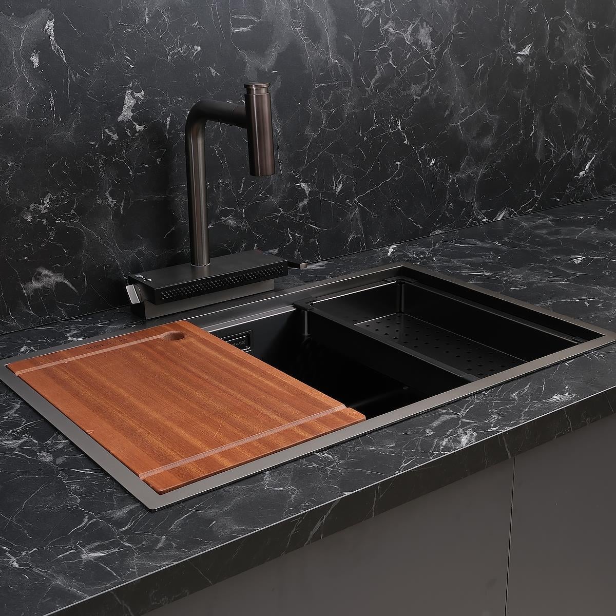 Allure El Yapımı PVD Eviye Seti 70x44 cm Siyah (Black)