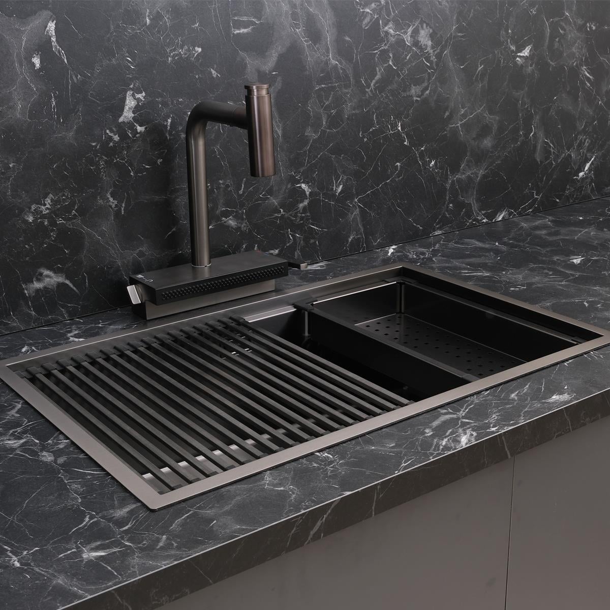 Allure El Yapımı PVD Eviye Seti 70x44 cm Siyah (Black)