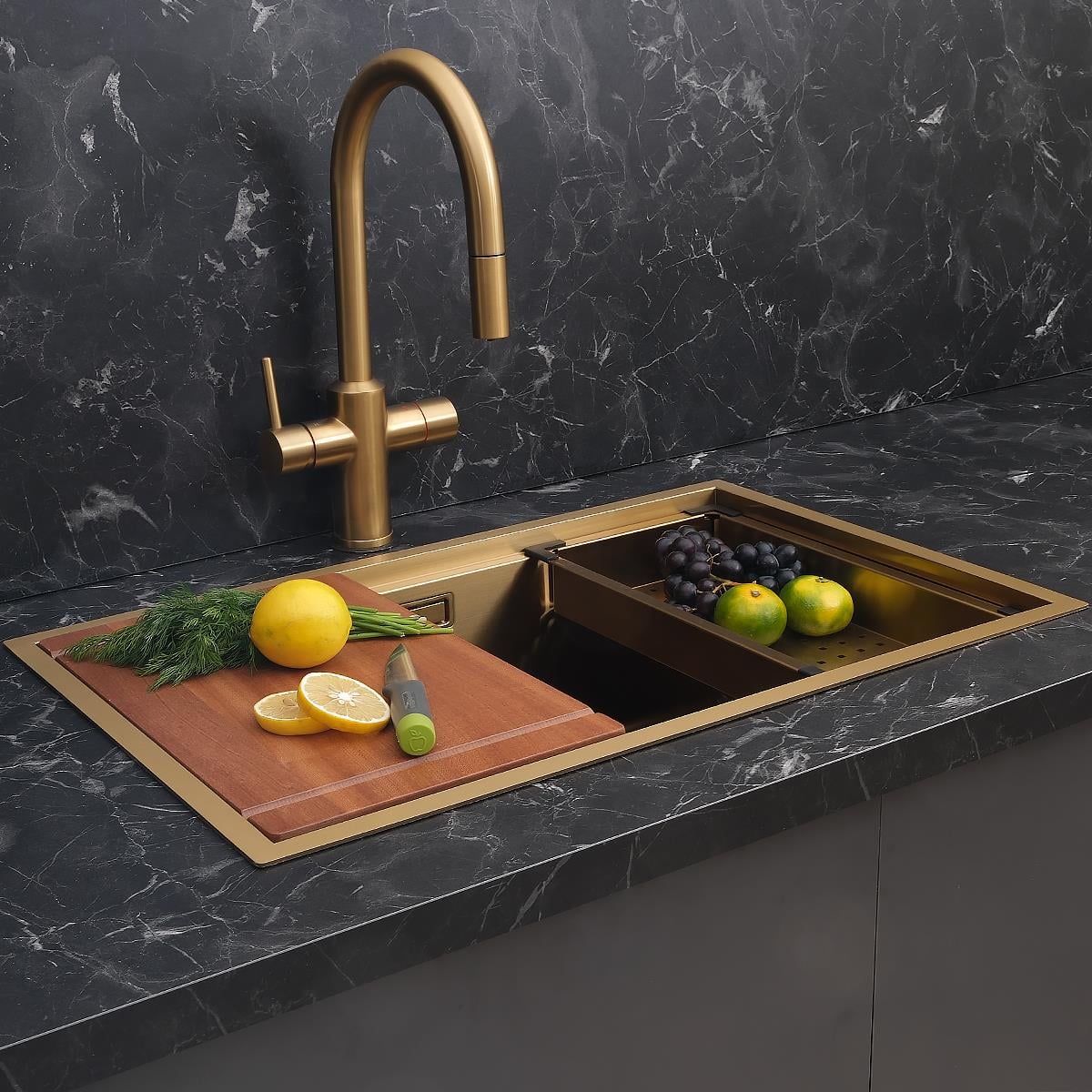 Allure El Yapımı PVD  Eviye Seti 70x44 cm Altın (Gold)