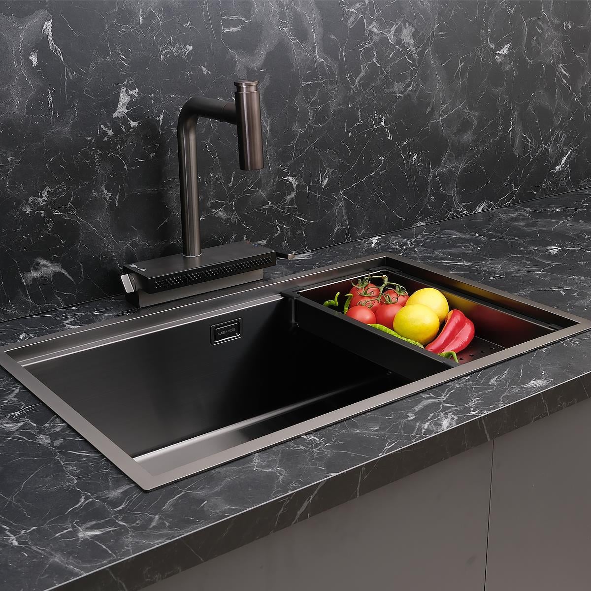 Allure El Yapımı PVD Eviye Seti 70x44 cm Siyah (Black)