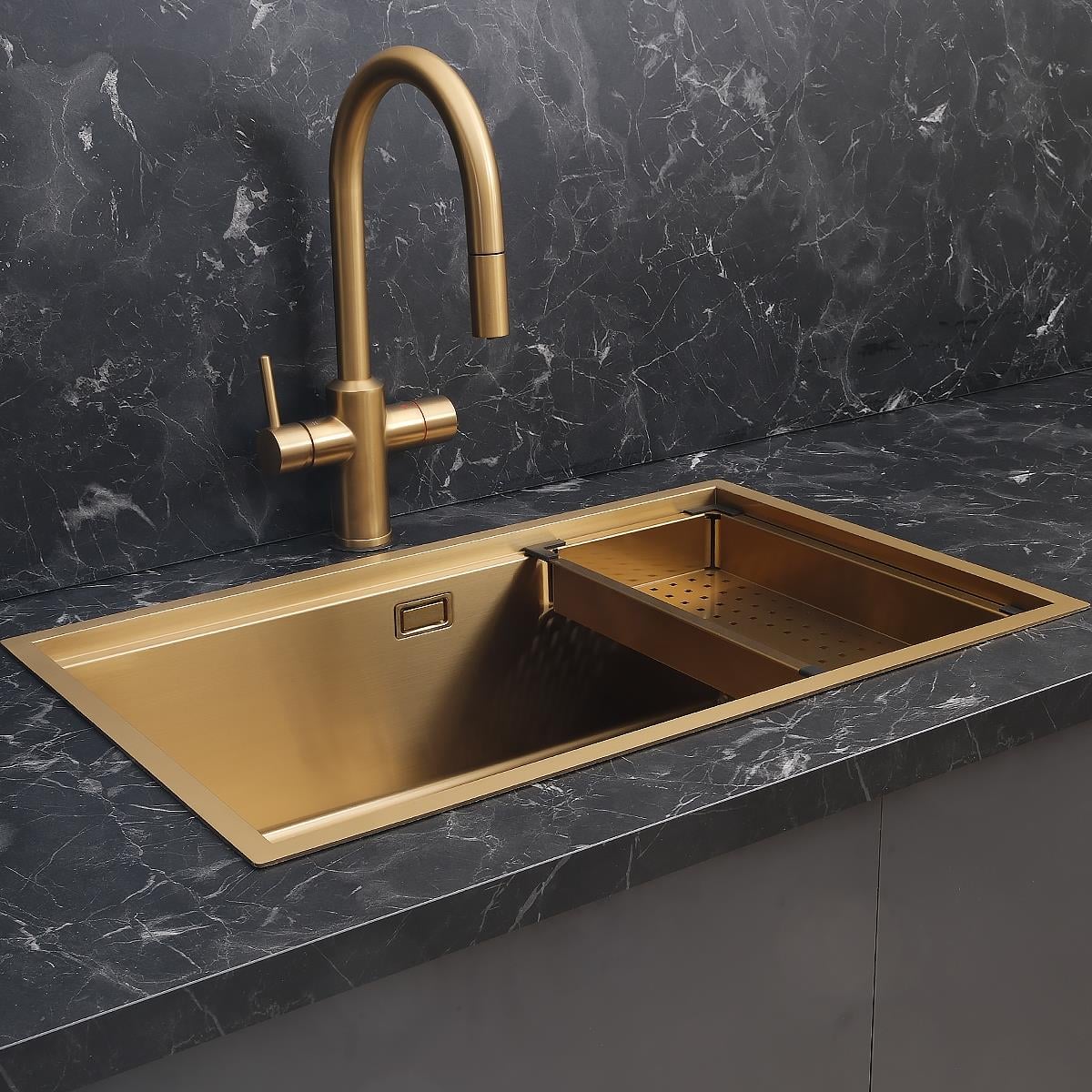 Allure El Yapımı PVD  Eviye Seti 70x44 cm Altın (Gold)