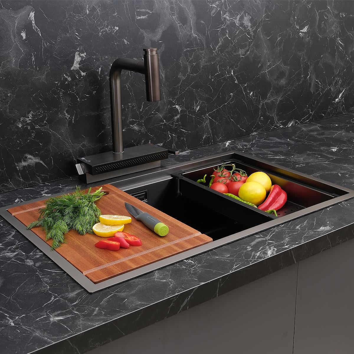Allure El Yapımı PVD Eviye Seti 70x44 cm Siyah (Black)