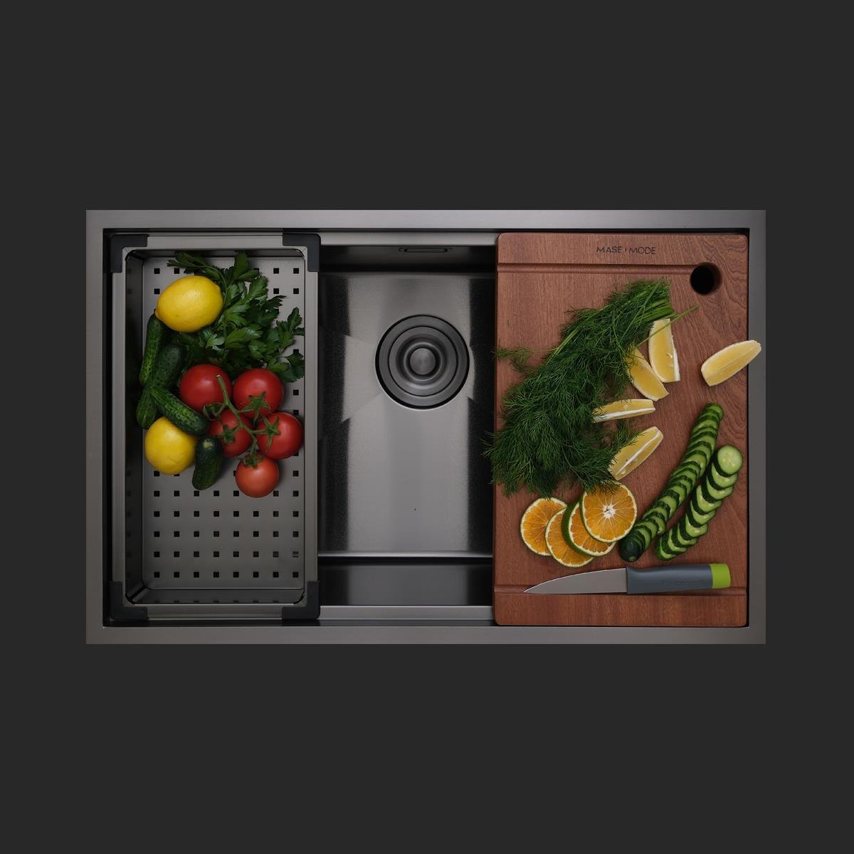 Allure El Yapımı PVD Eviye Seti 70x44 cm Siyah (Black)