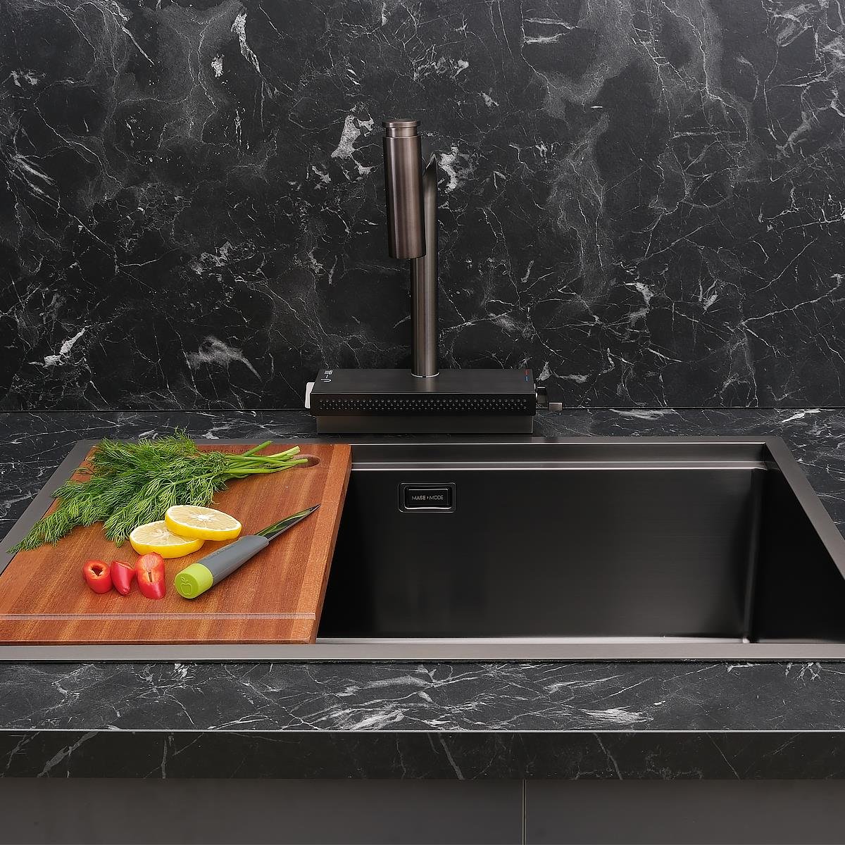 Allure El Yapımı PVD Eviye Seti 70x44 cm Siyah (Black)