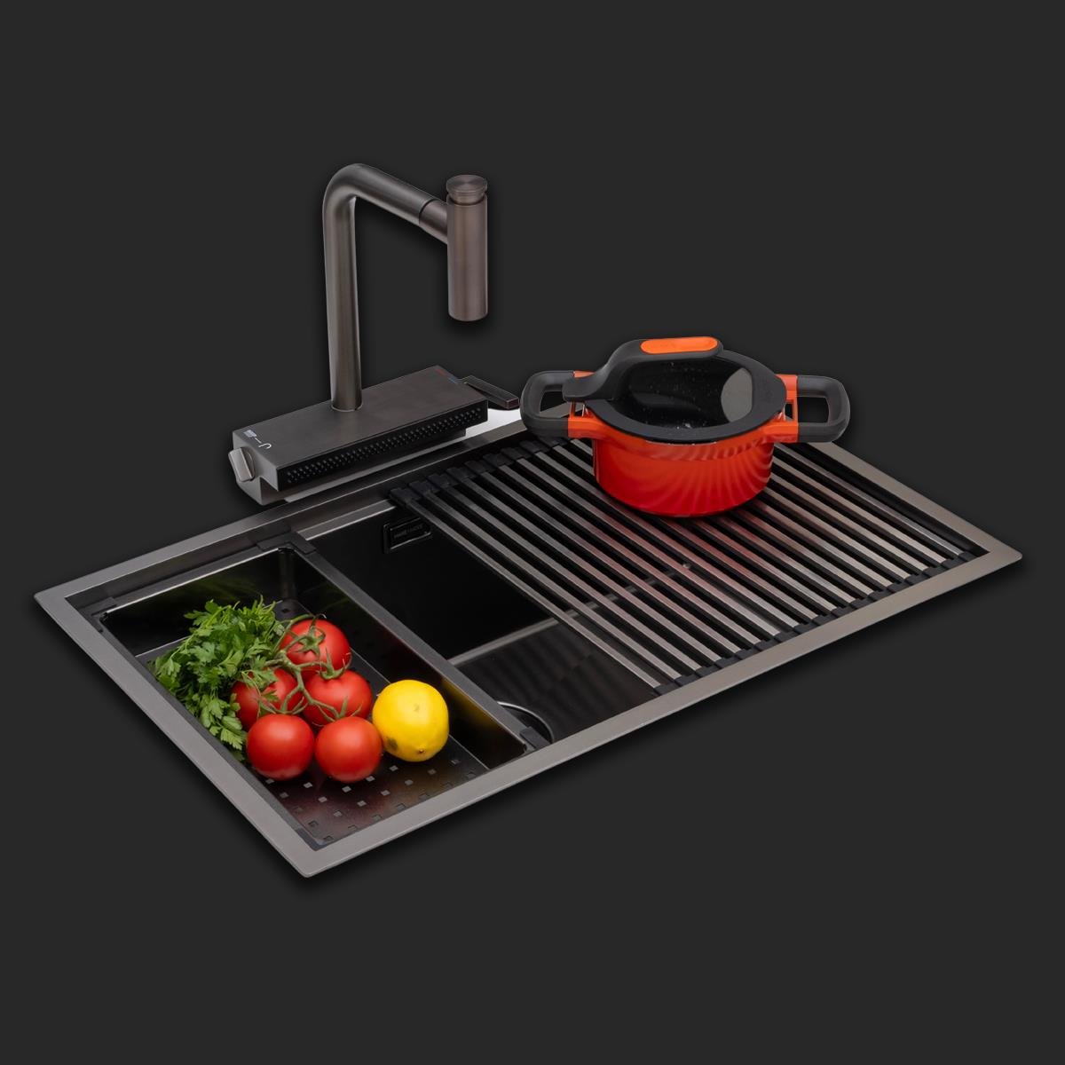 Allure El Yapımı PVD Eviye Seti 70x44 cm Siyah (Black)