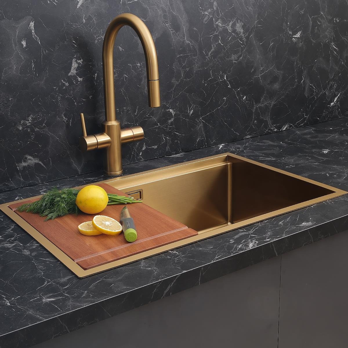 Allure El Yapımı PVD  Eviye Seti 70x44 cm Altın (Gold)