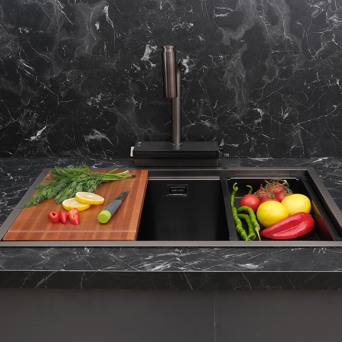 Allure El Yapımı PVD Eviye Seti 70x44 cm Siyah (Black)