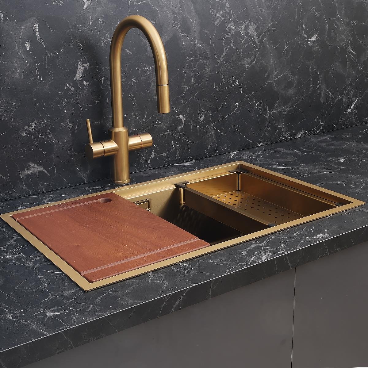 Allure El Yapımı PVD  Eviye Seti 70x44 cm Altın (Gold)