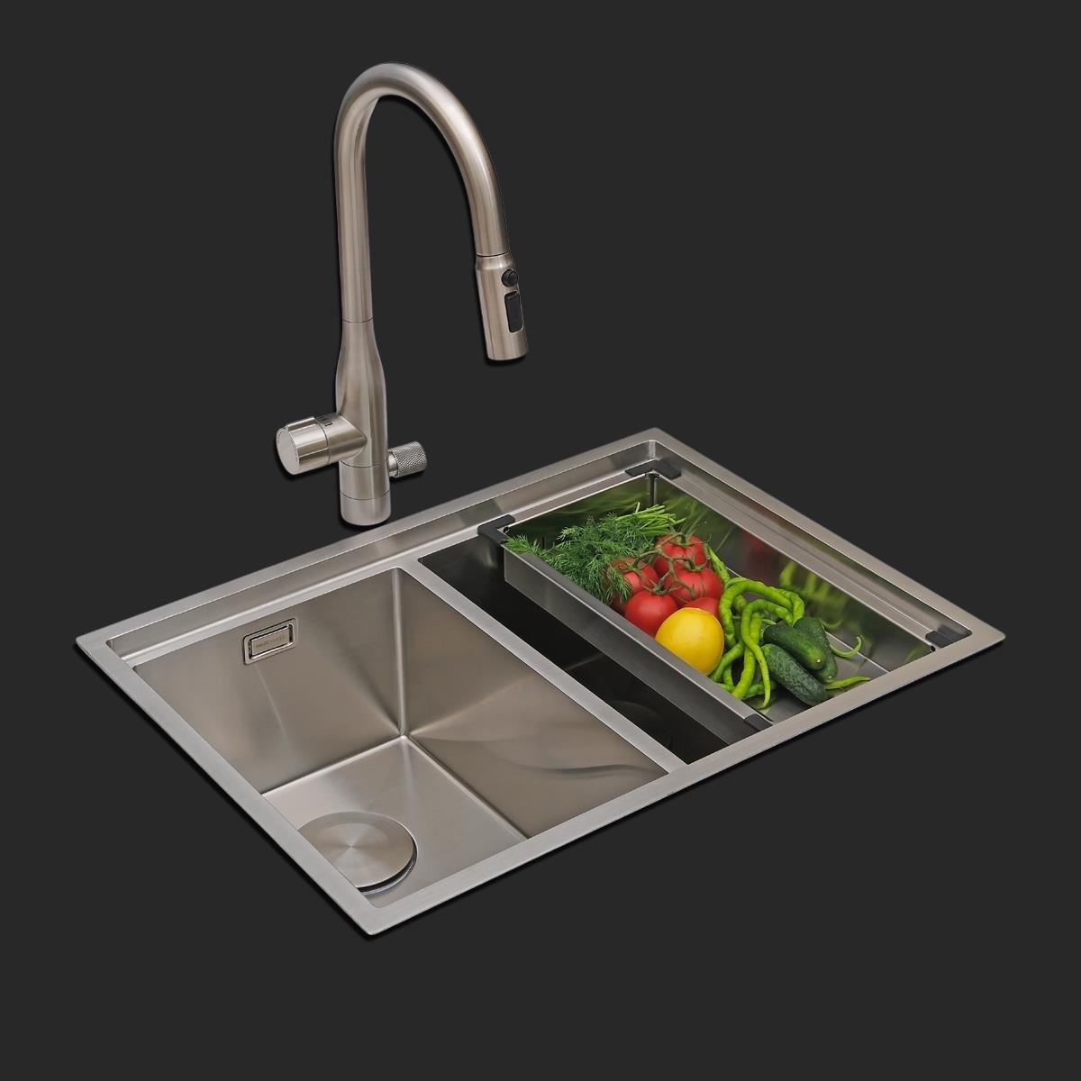 Asola El Yapımı  Eviye Seti 65x48 cm Inoks (Chrome)