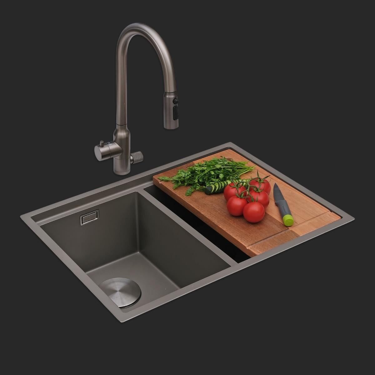Asola El Yapımı Nano Eviye Seti 65x48 cm Mat Gri (Gun Grey)