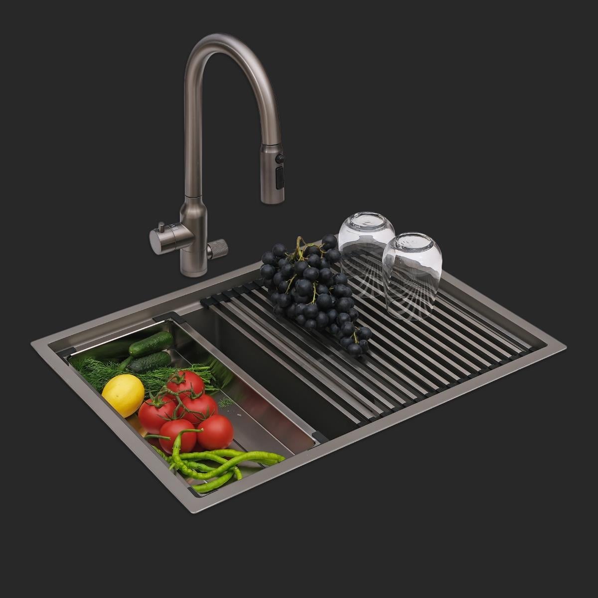 Asola El Yapımı Nano Eviye Seti 65x48 cm Mat Gri (Gun Grey)