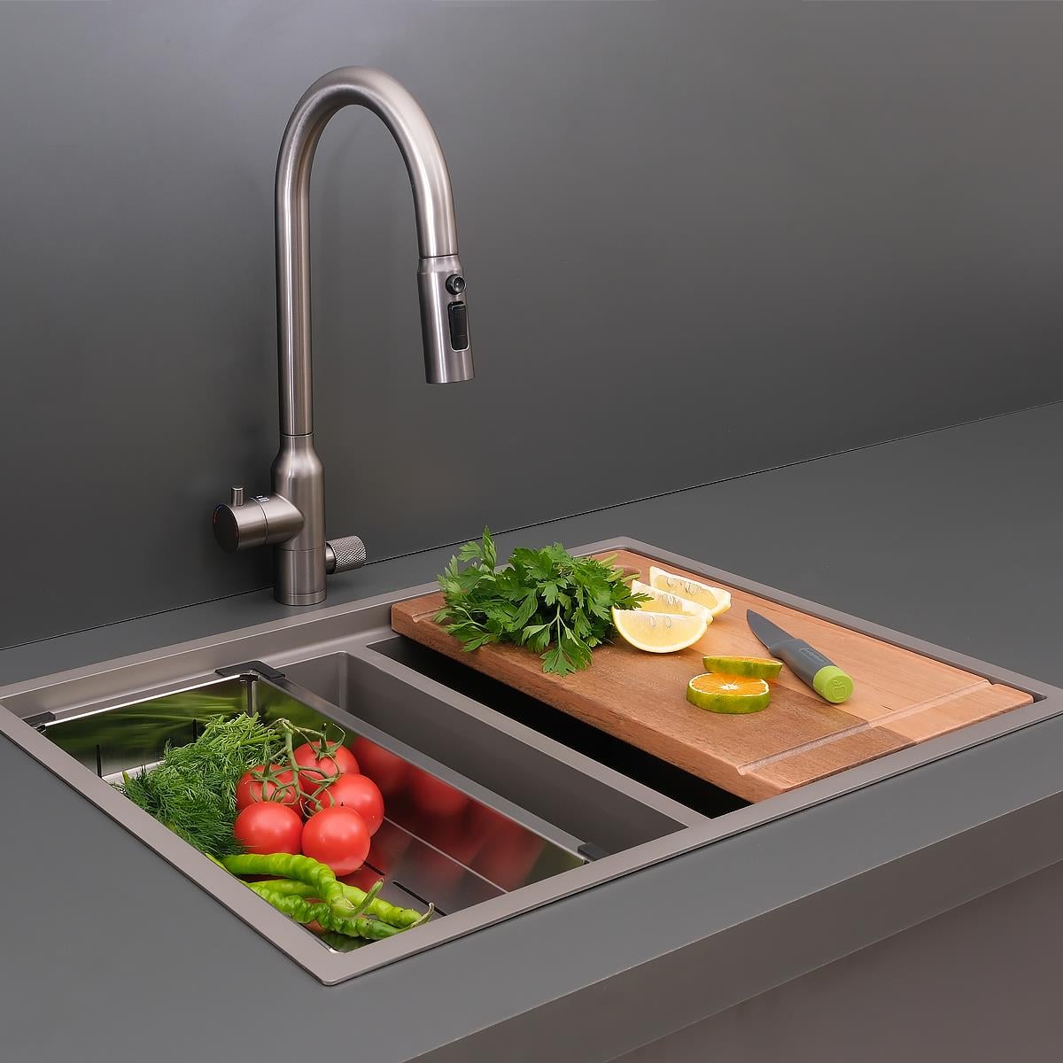 Asola El Yapımı Nano Eviye Seti 65x48 cm Mat Gri (Gun Grey)