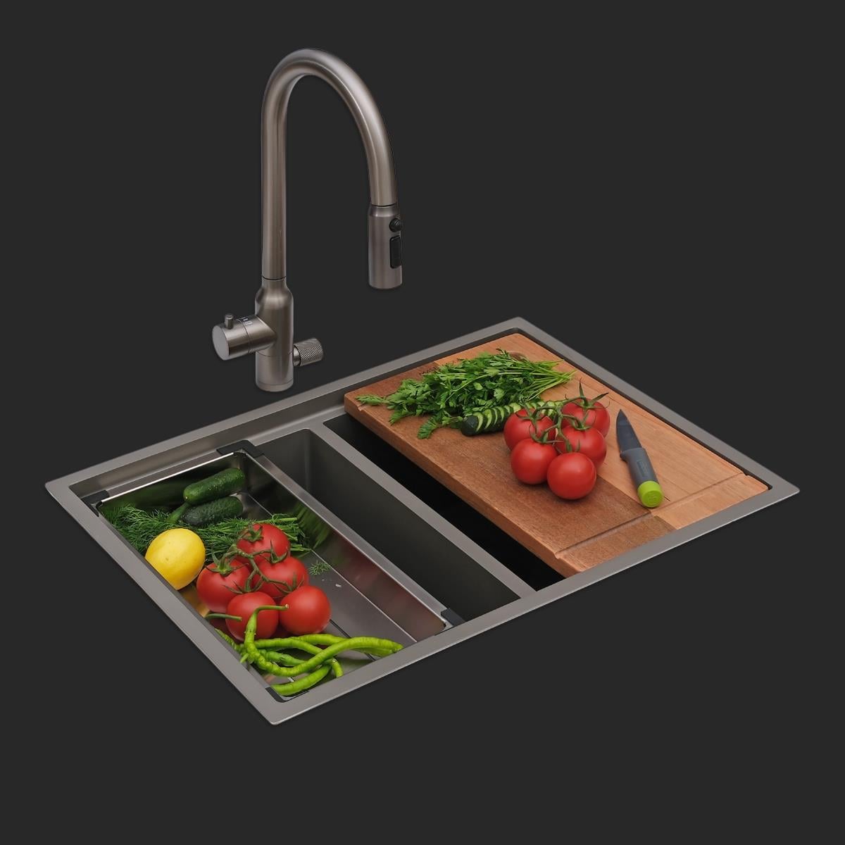 Asola El Yapımı Nano Eviye Seti 65x48 cm Mat Gri (Gun Grey)