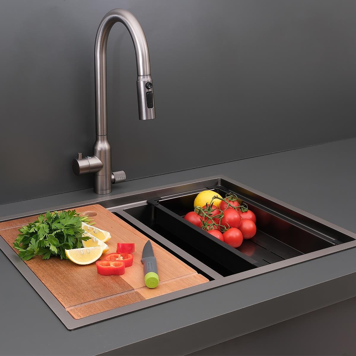 Asola El Yapımı PVD Eviye Seti 65x48 cm Siyah (Black)