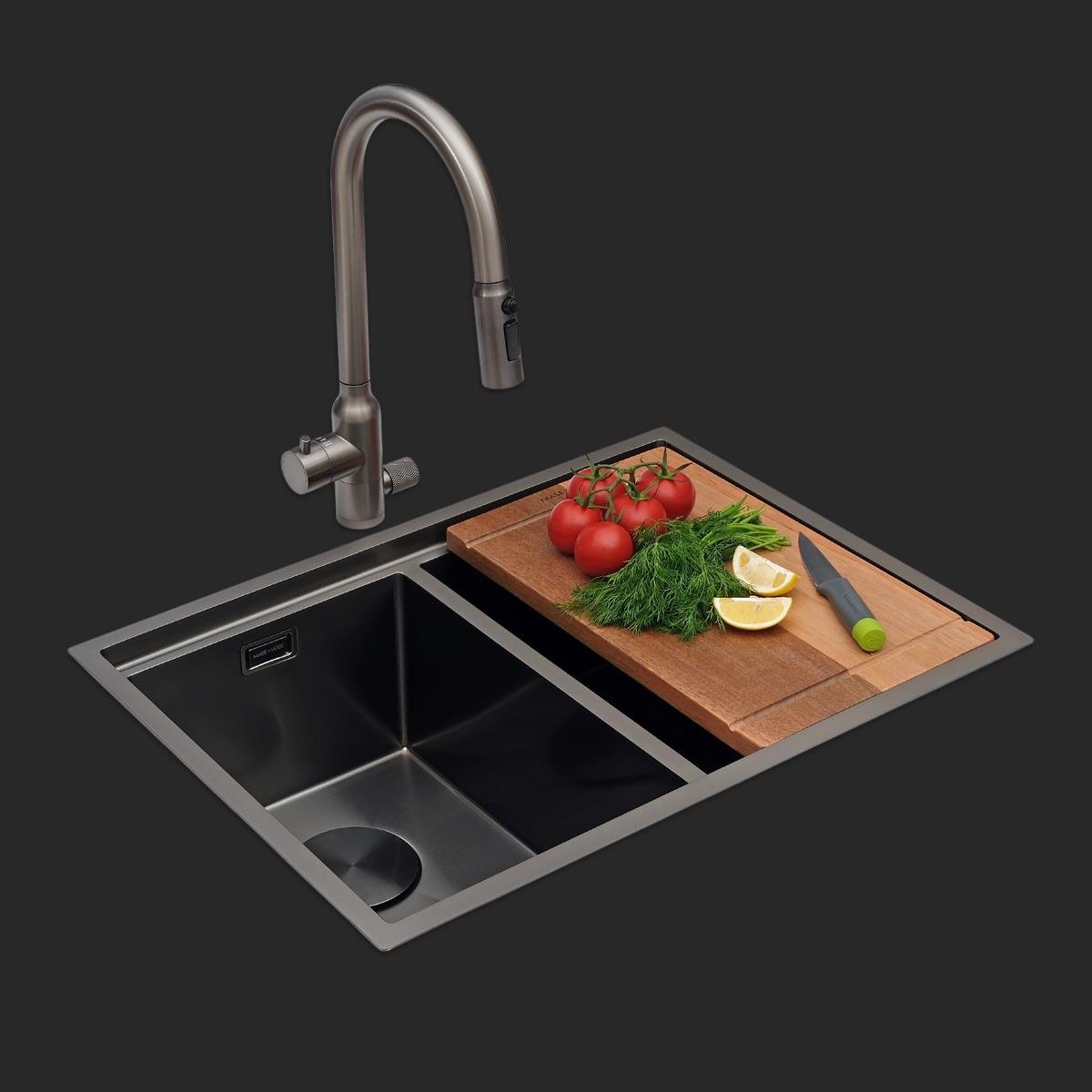 Asola El Yapımı PVD Eviye Seti 65x48 cm Siyah (Black)