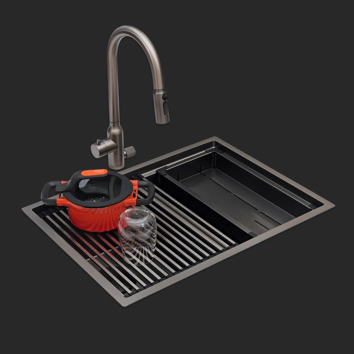 Asola El Yapımı PVD Eviye Seti 65x48 cm Siyah (Black)