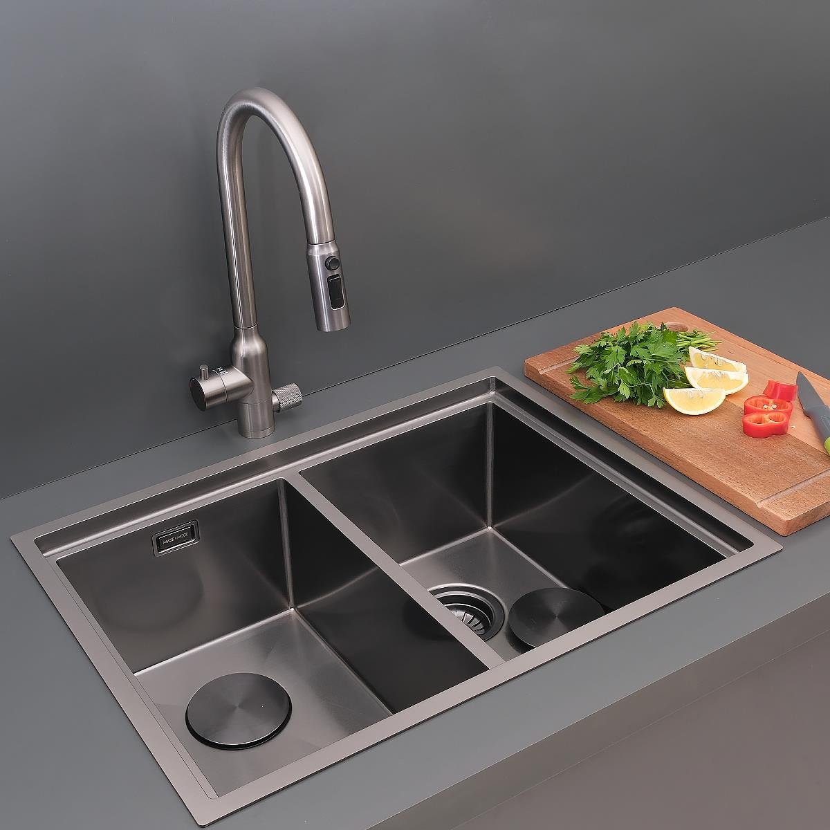 Asola El Yapımı PVD Eviye Seti 65x48 cm Siyah (Black)