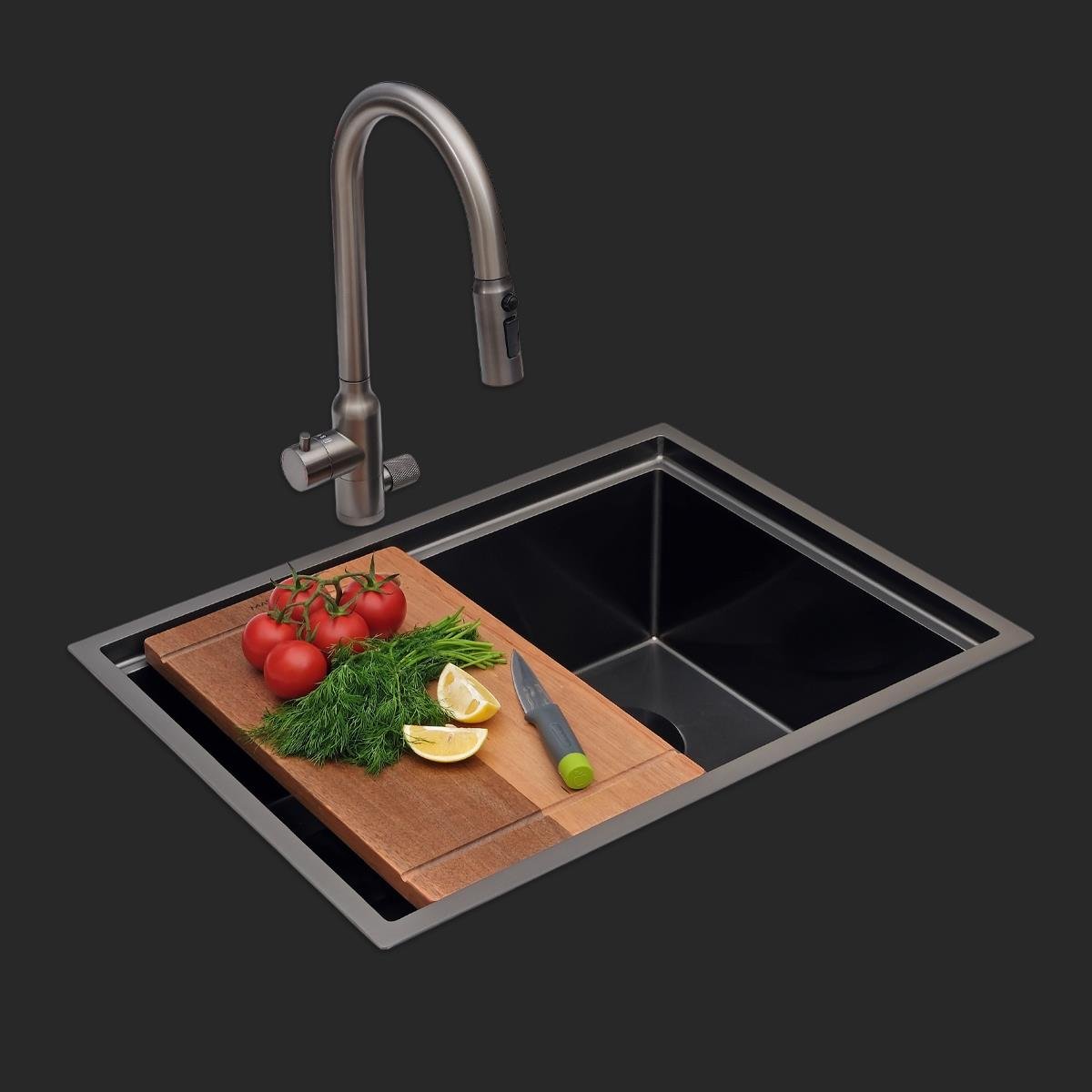 Asola El Yapımı PVD Eviye Seti 65x48 cm Siyah (Black)