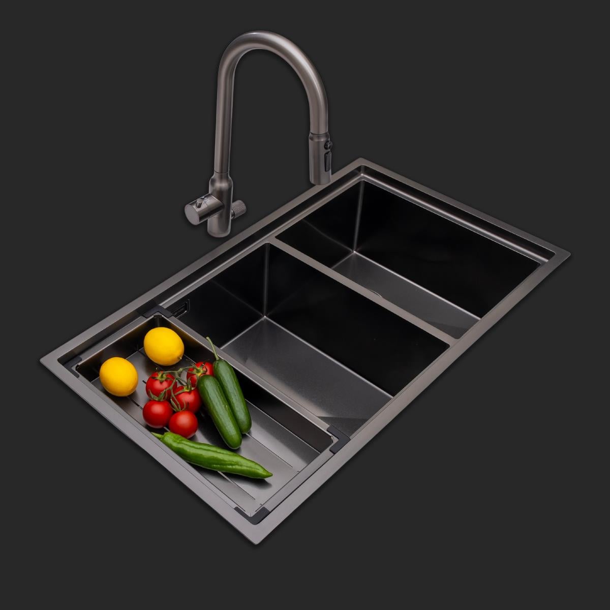 Asola El Yapımı PVD Eviye Seti 85*x48 cm Siyah (Black)