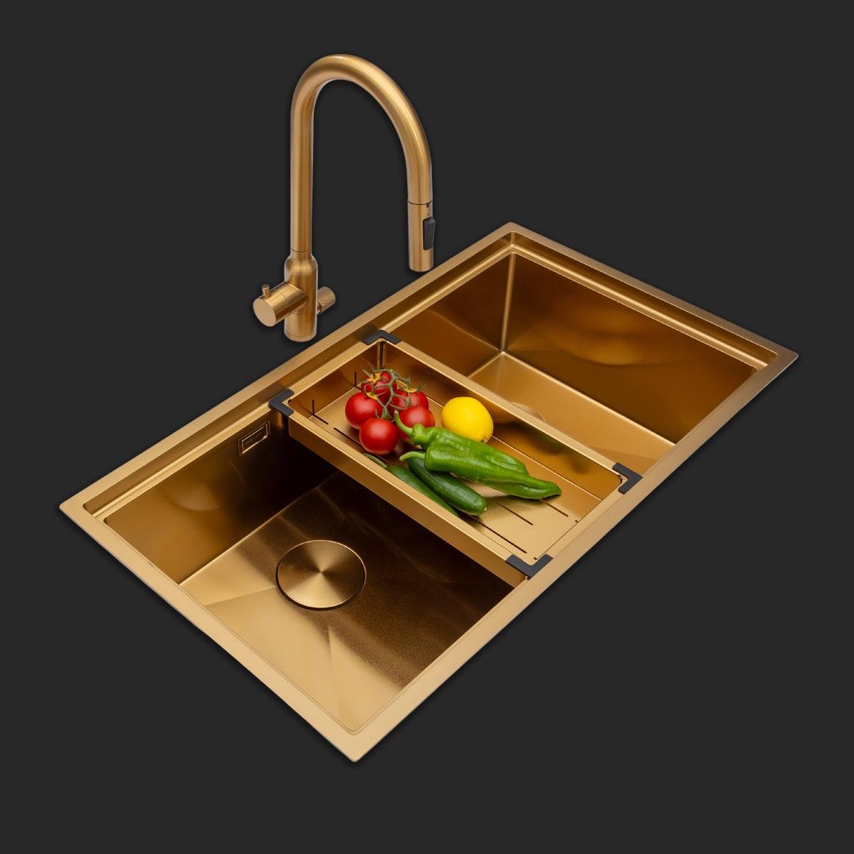 Asola  El Yapımı PVD Eviye Seti 85x48 cm Altın (Gold)