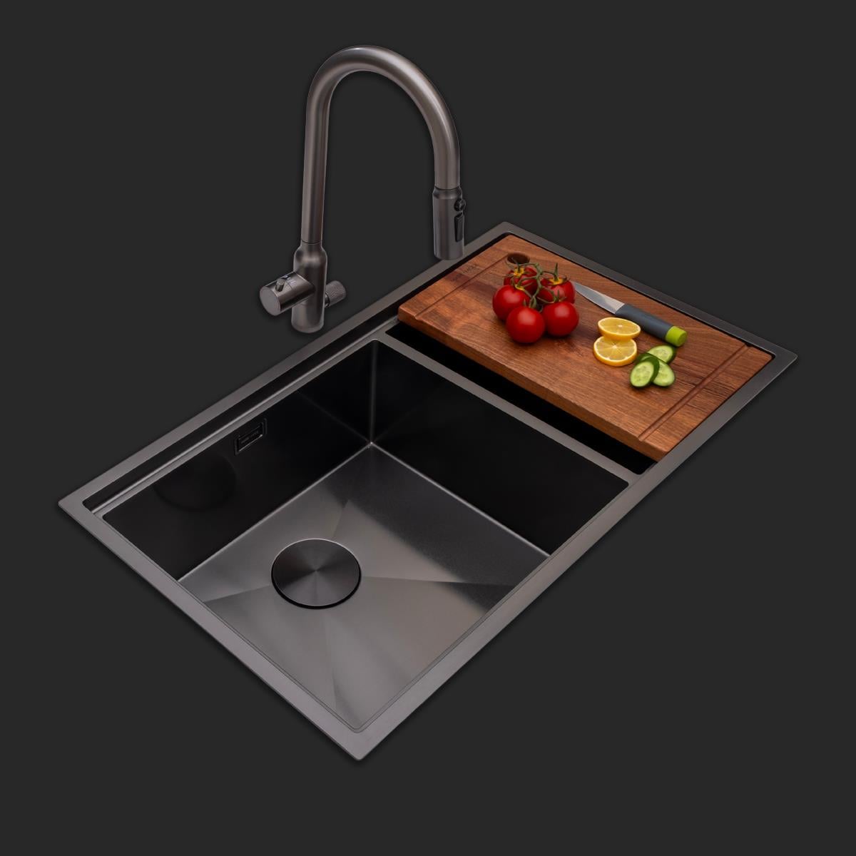 Asola El Yapımı PVD Eviye Seti 85*x48 cm Siyah (Black)