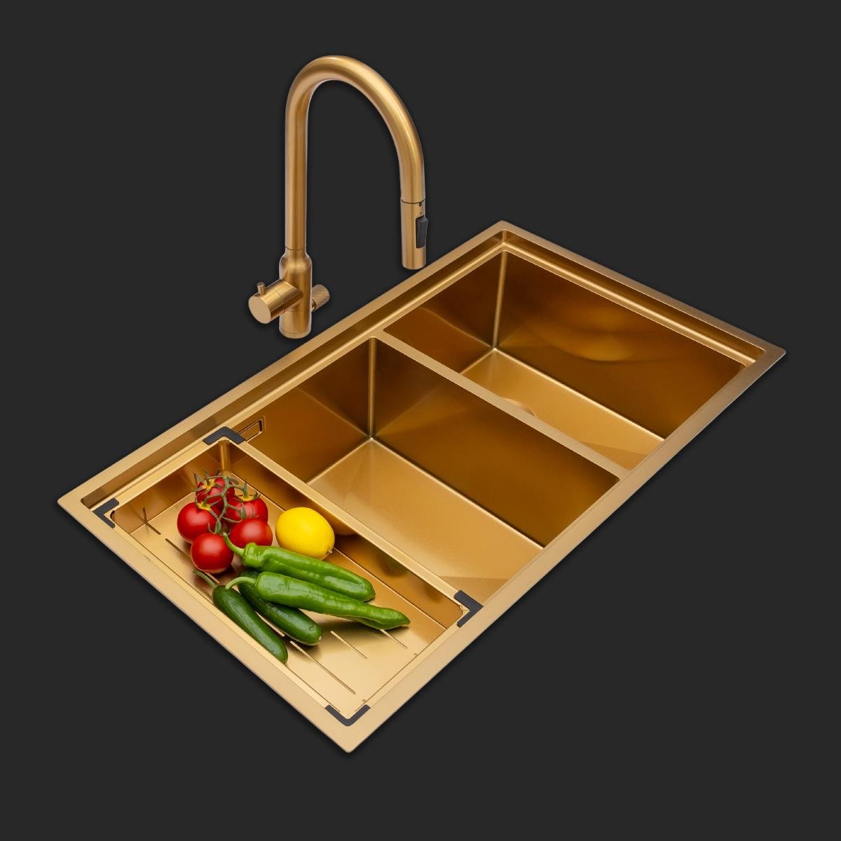 Asola  El Yapımı PVD Eviye Seti 85x48 cm Altın (Gold)