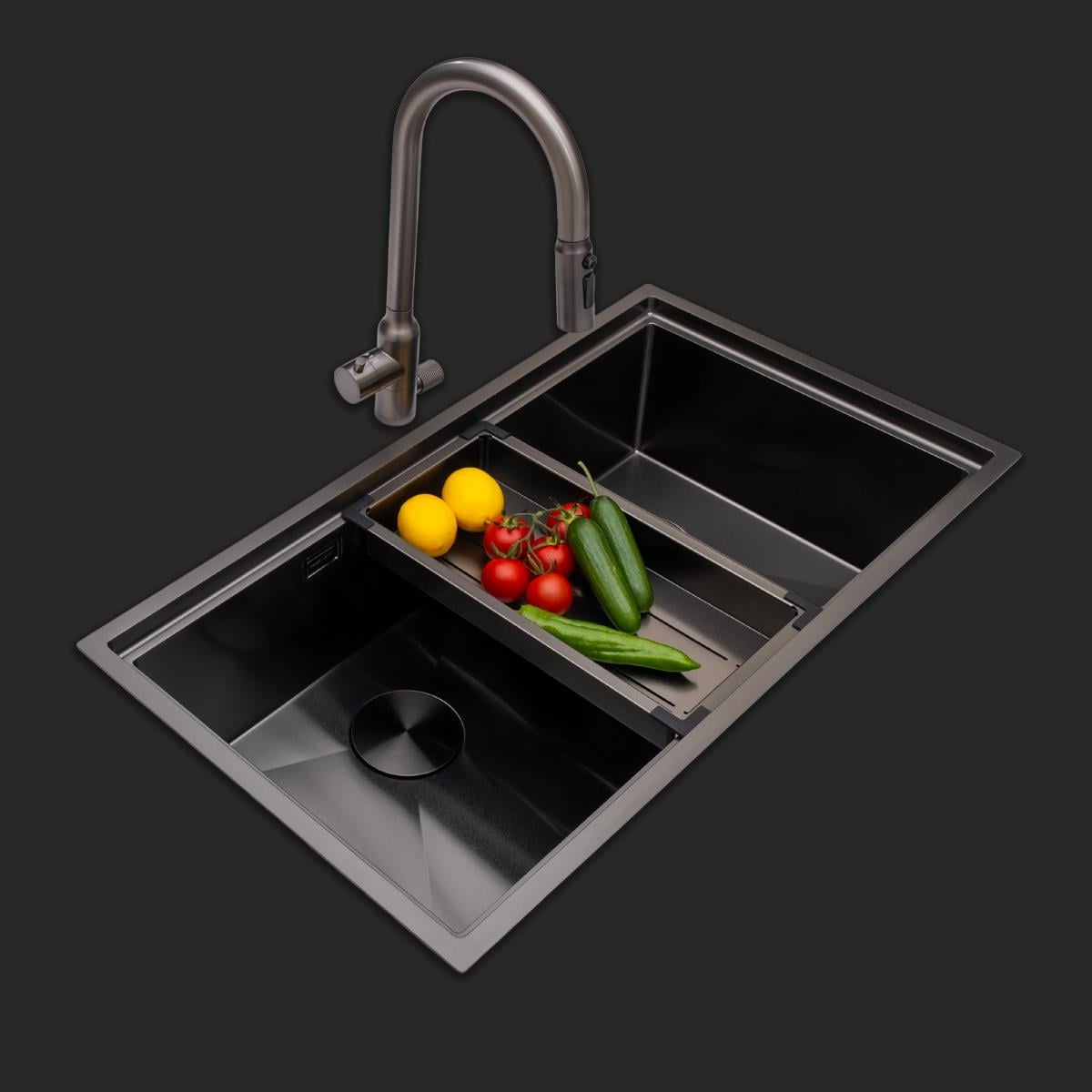 Asola El Yapımı PVD Eviye Seti 85*x48 cm Siyah (Black)