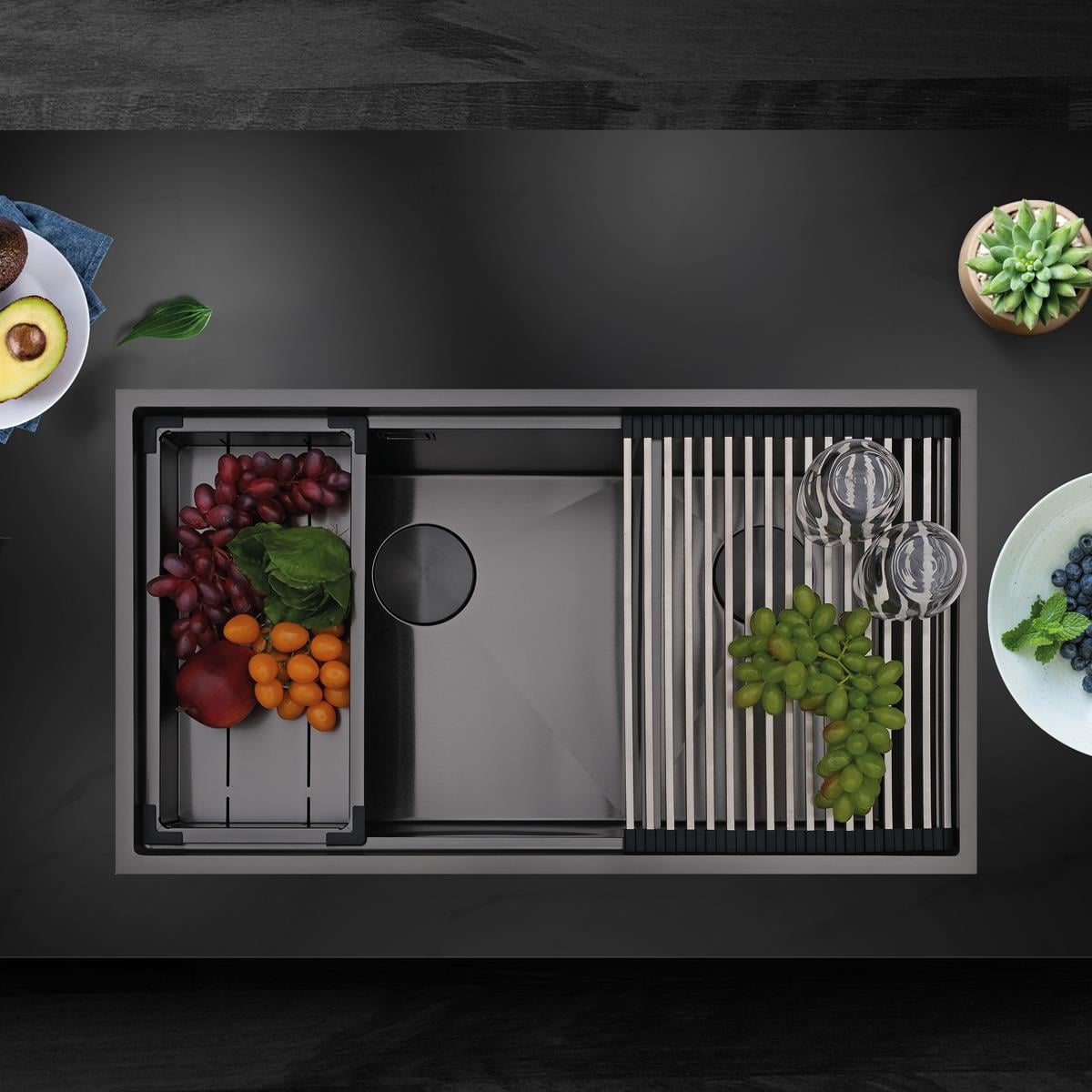 Asola El Yapımı PVD Eviye Seti 85*x48 cm Siyah (Black)