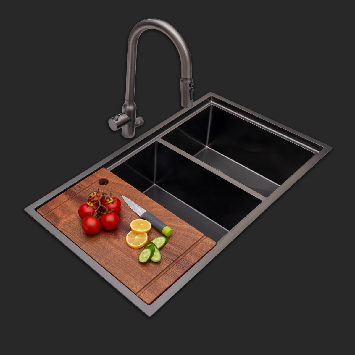 Asola El Yapımı PVD Eviye Seti 85*x48 cm Siyah (Black)