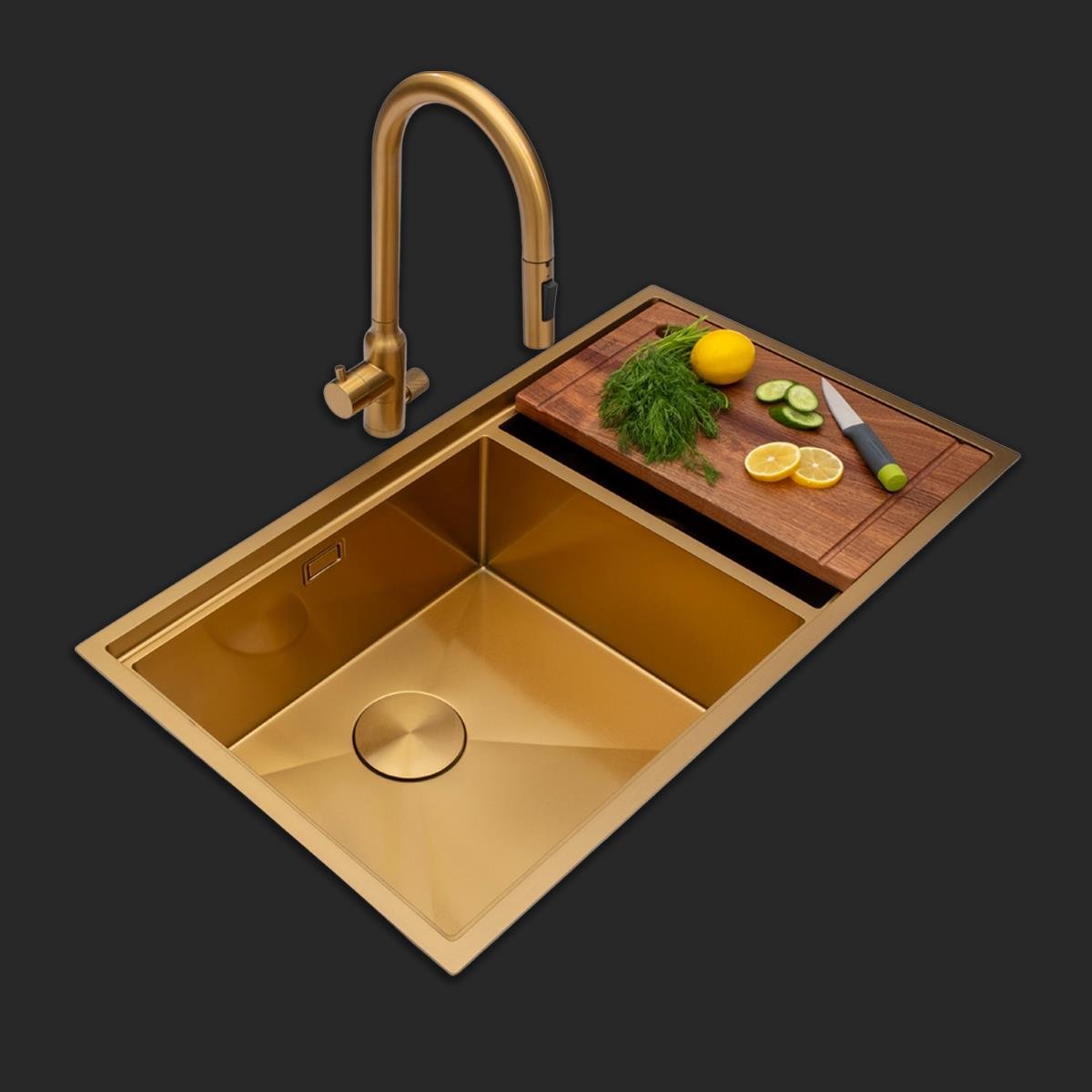 Asola  El Yapımı PVD Eviye Seti 85x48 cm Altın (Gold)