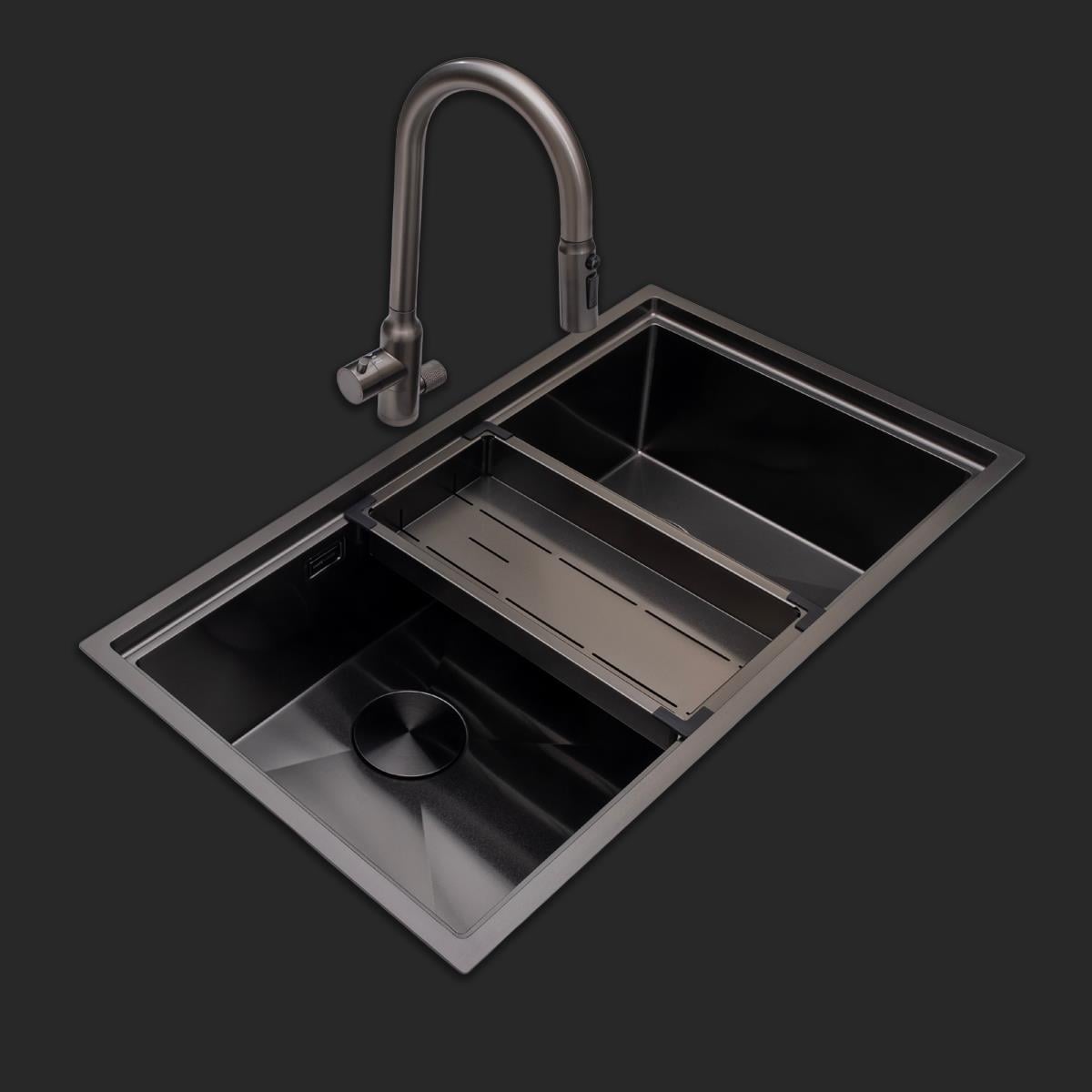 Asola El Yapımı PVD Eviye Seti 85*x48 cm Siyah (Black)