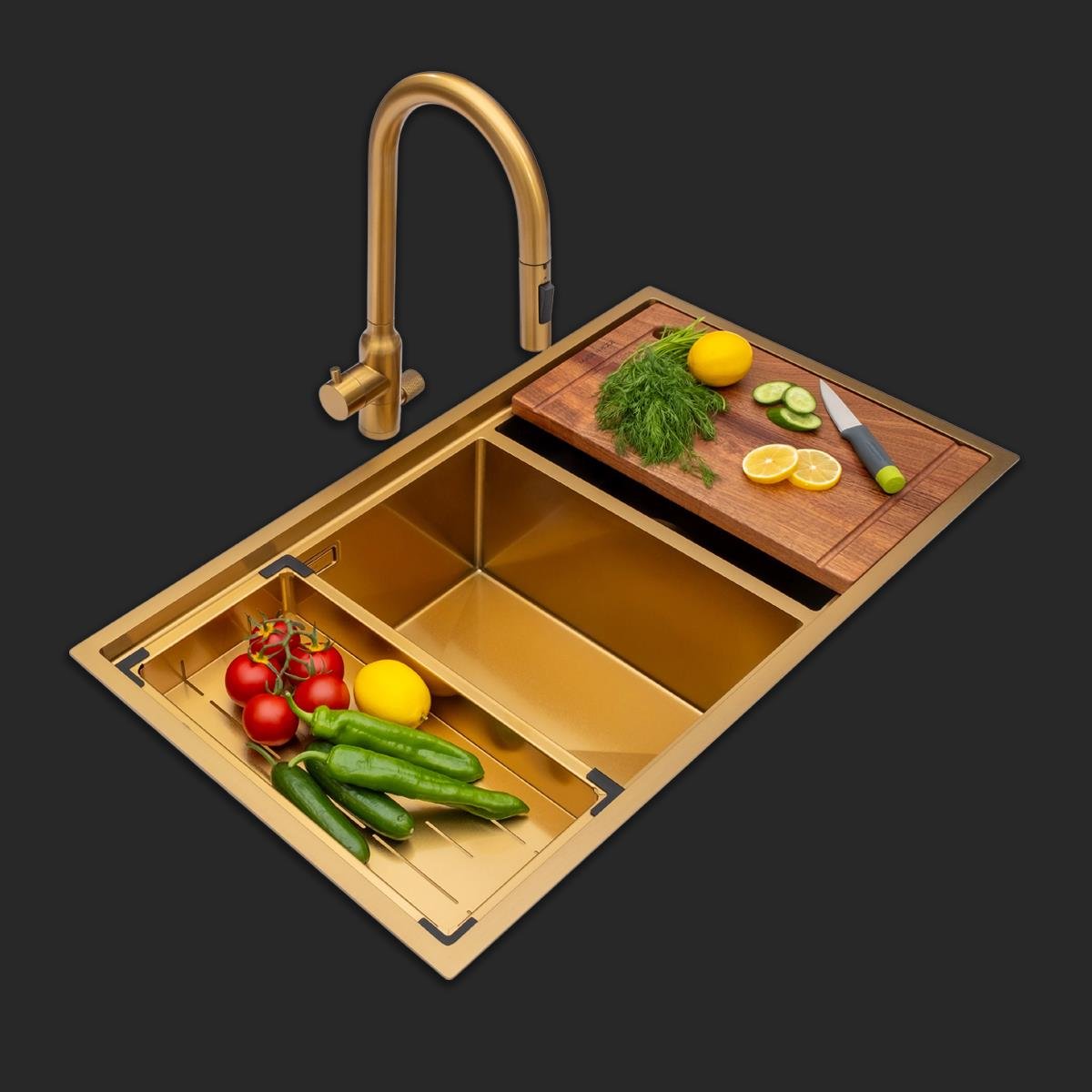Asola  El Yapımı PVD Eviye Seti 85x48 cm Altın (Gold)