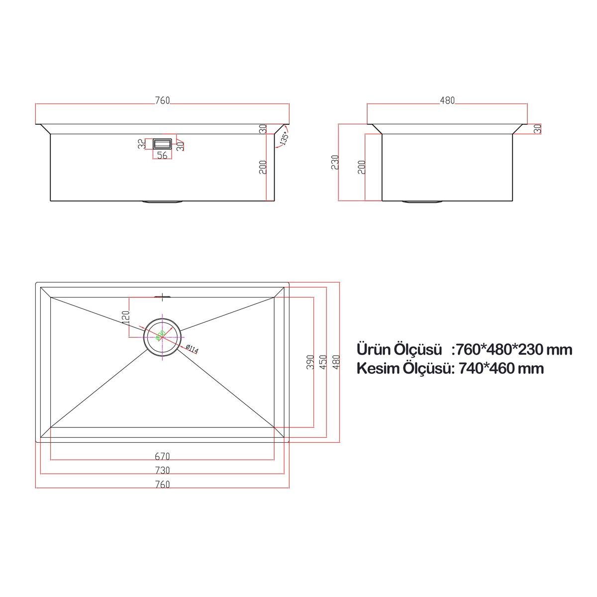 Astro El Yapımı Nano Eviye Seti 76x48 cm Mat Gri (Gun Grey)