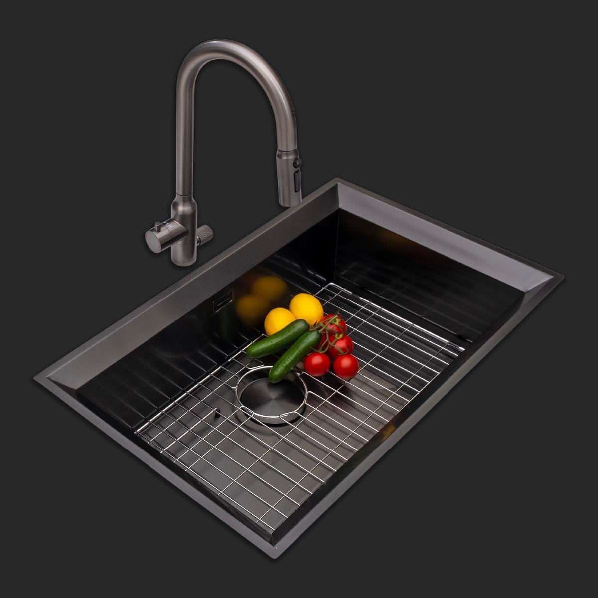 Astro El Yapımı PVD Eviye Seti 76x48 cm Siyah (Black)