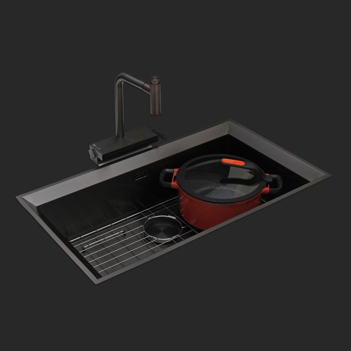 Astro El Yapımı PVD Eviye Seti 85x48 cm Siyah (Black)