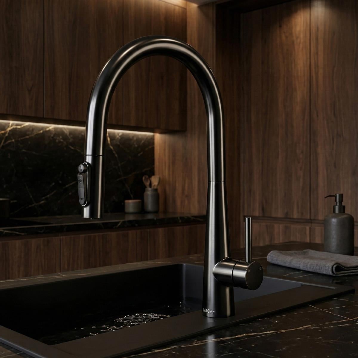 Cosmo 3 Fonksiyonlu Spiralli Mutfak Bataryası PVD Steel Black (Siyah)