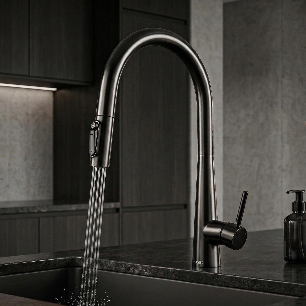 Cosmo 3 Fonksiyonlu Spiralli Mutfak Bataryası PVD Steel Black (Siyah)