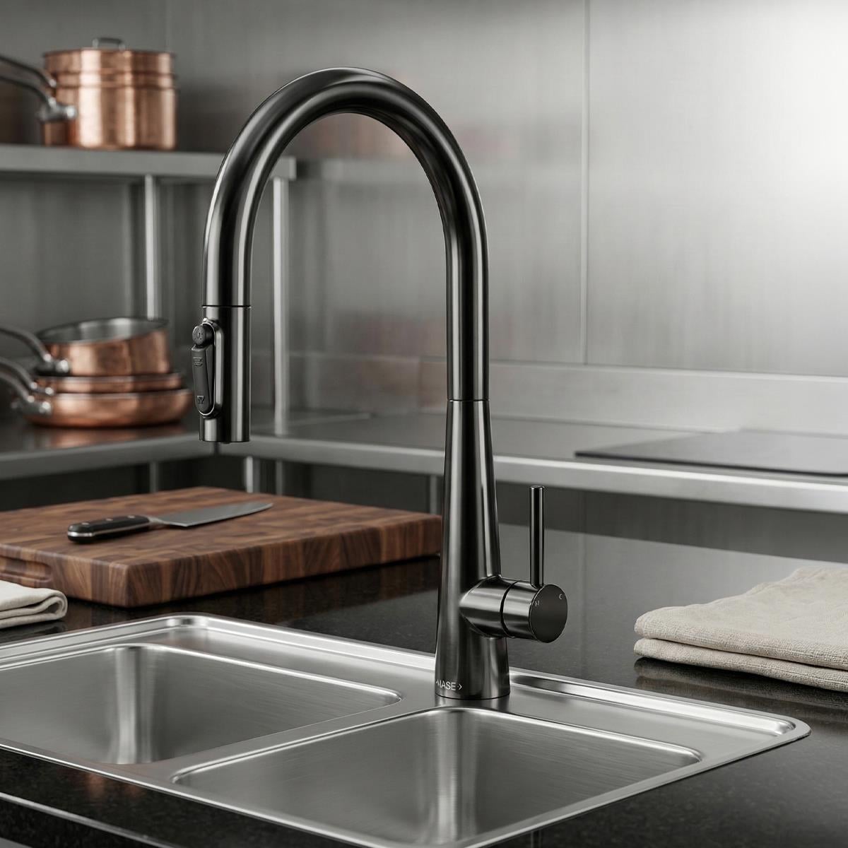 Cosmo 3 Fonksiyonlu Spiralli Mutfak Bataryası PVD Steel Black (Siyah)