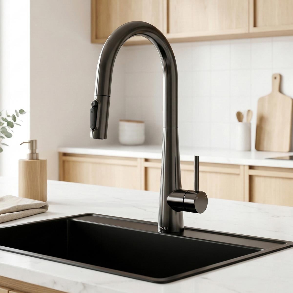 Cosmo 3 Fonksiyonlu Spiralli Mutfak Bataryası PVD Steel Black (Siyah)