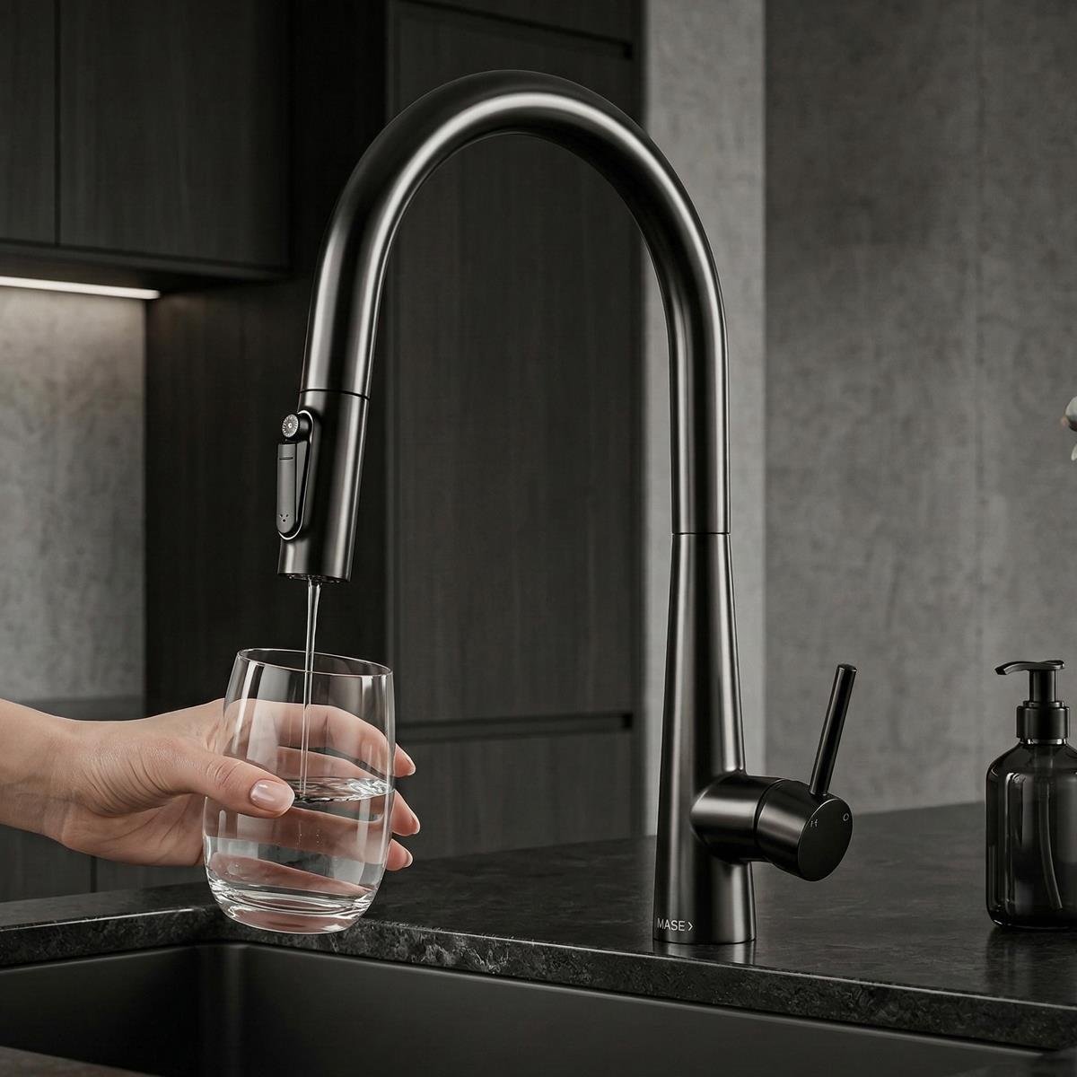 Cosmo 3 Fonksiyonlu Spiralli Mutfak Bataryası PVD Steel Black (Siyah)