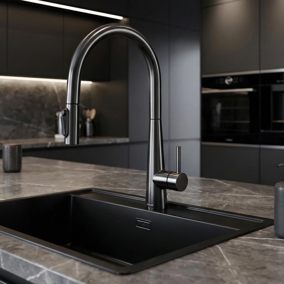 Cosmo 3 Fonksiyonlu Spiralli Mutfak Bataryası PVD Steel Black (Siyah)