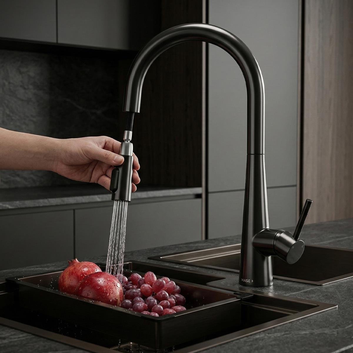 Cosmo 3 Fonksiyonlu Spiralli Mutfak Bataryası PVD Steel Black (Siyah)