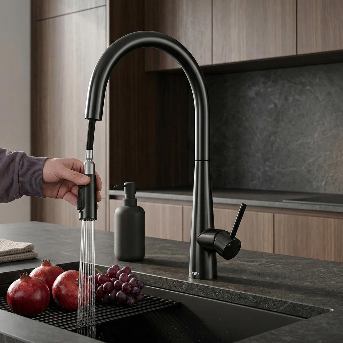 Cosmo 3 Fonksiyonlu Spiralli Mutfak Bataryası PVD Steel Black (Siyah)