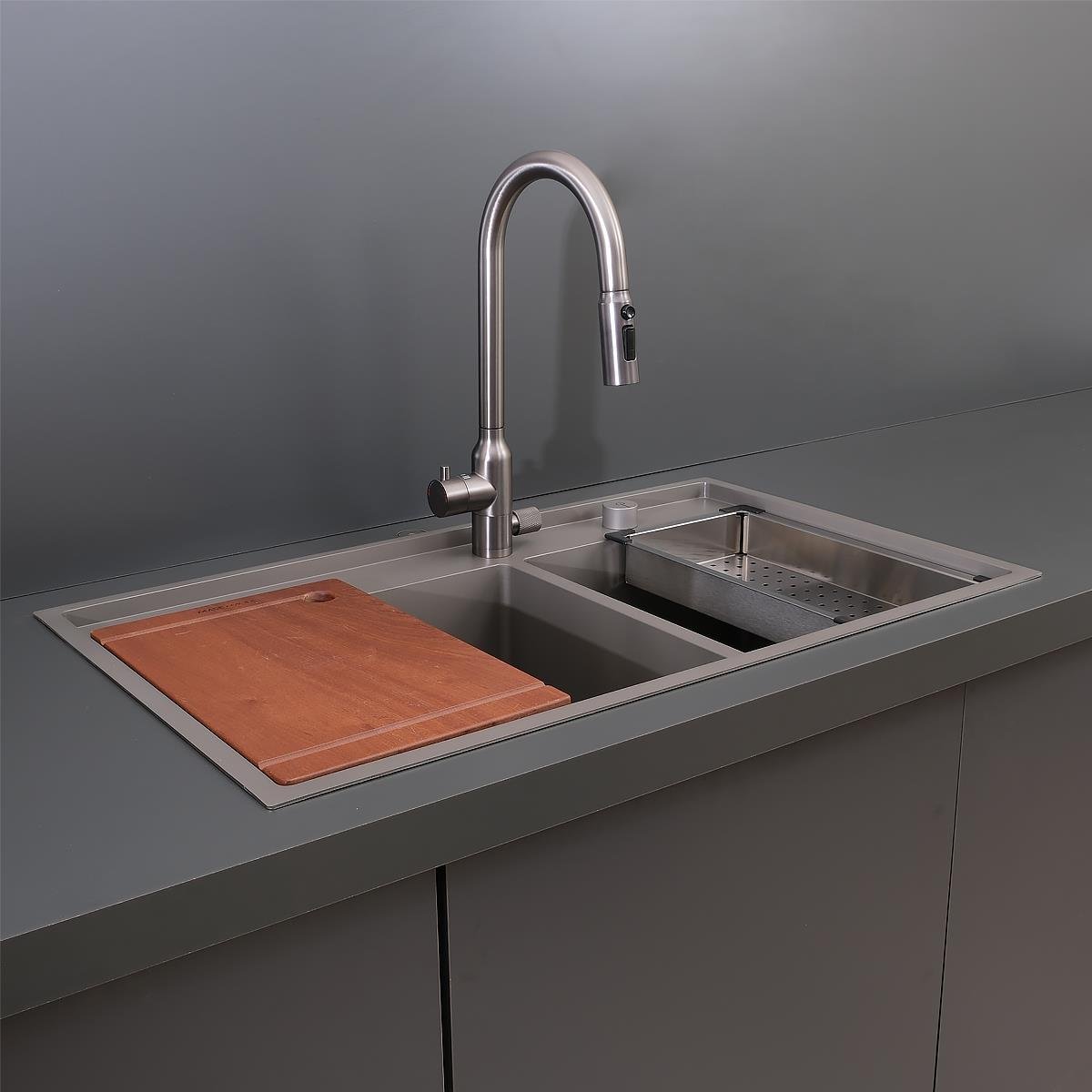 Giotto El Yapımı Nano Eviye Seti 86x51 cm Mat Gri (Gun Grey)