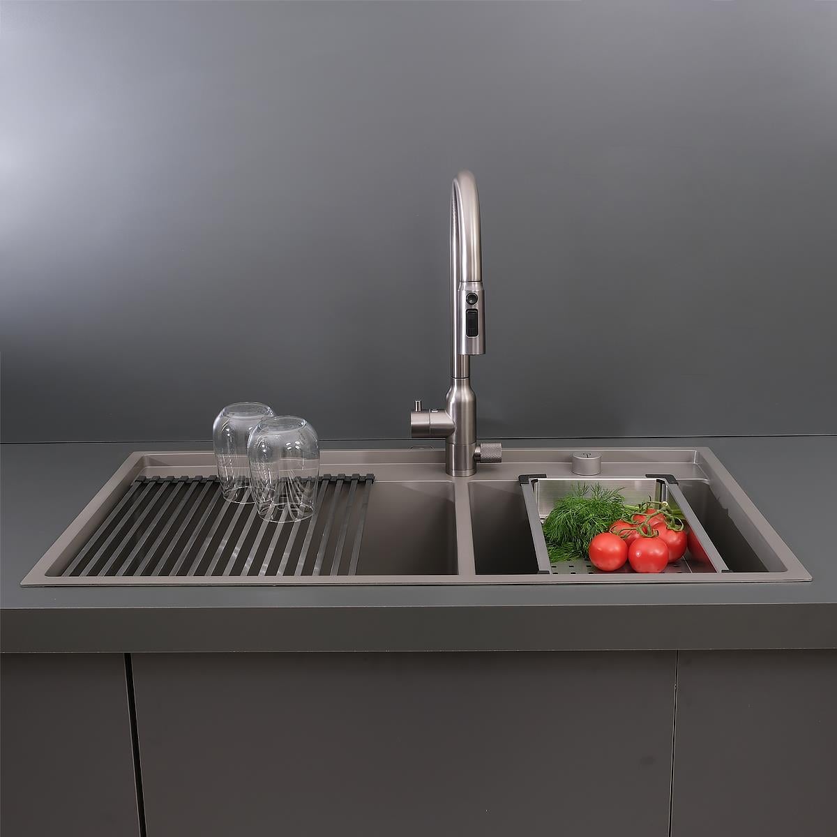 Giotto El Yapımı Nano Eviye Seti 86x51 cm Mat Gri (Gun Grey)