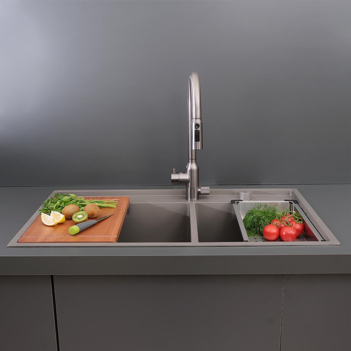 Giotto El Yapımı Nano Eviye Seti 86x51 cm Mat Gri (Gun Grey)