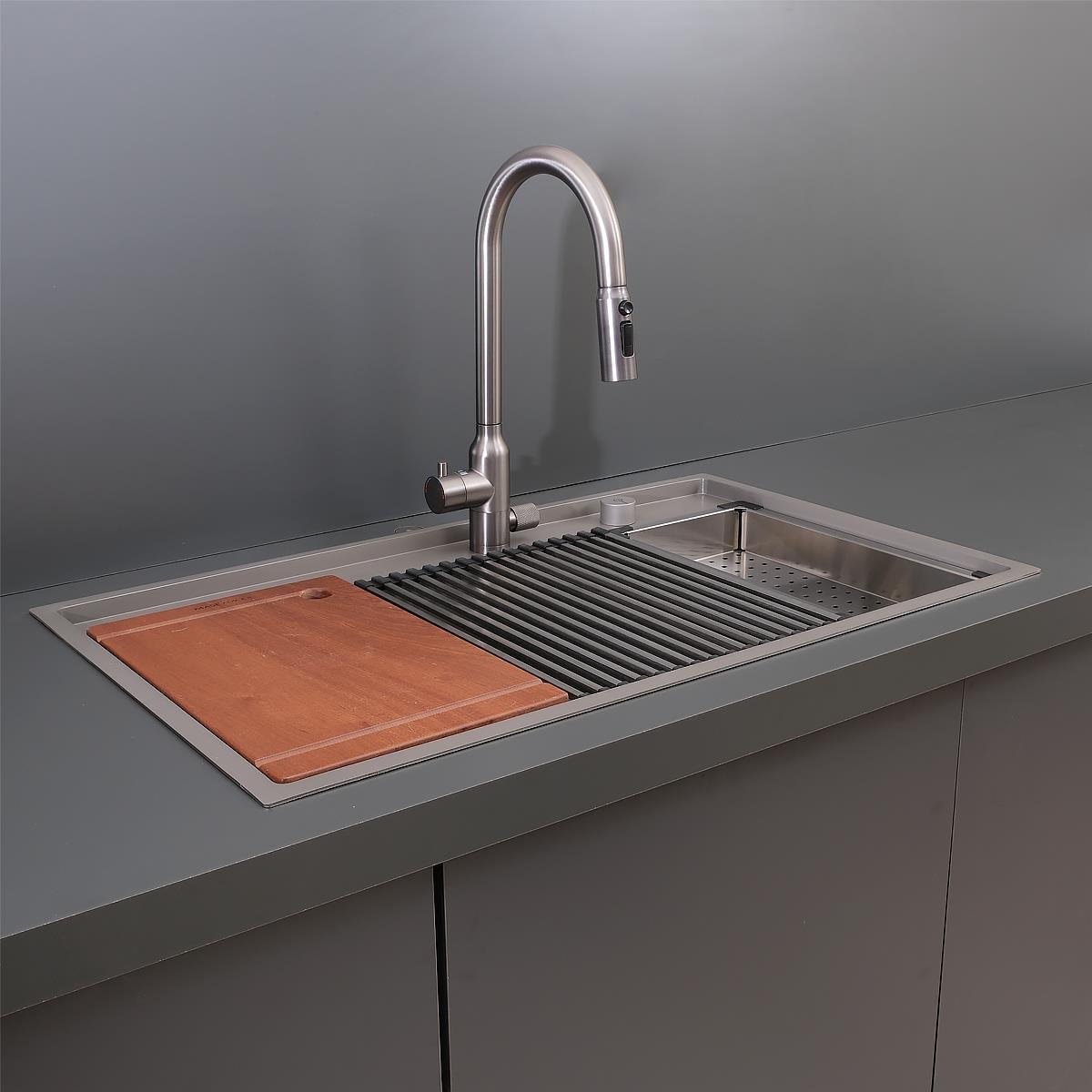 Giotto El Yapımı Nano Eviye Seti 86x51 cm Mat Gri (Gun Grey)