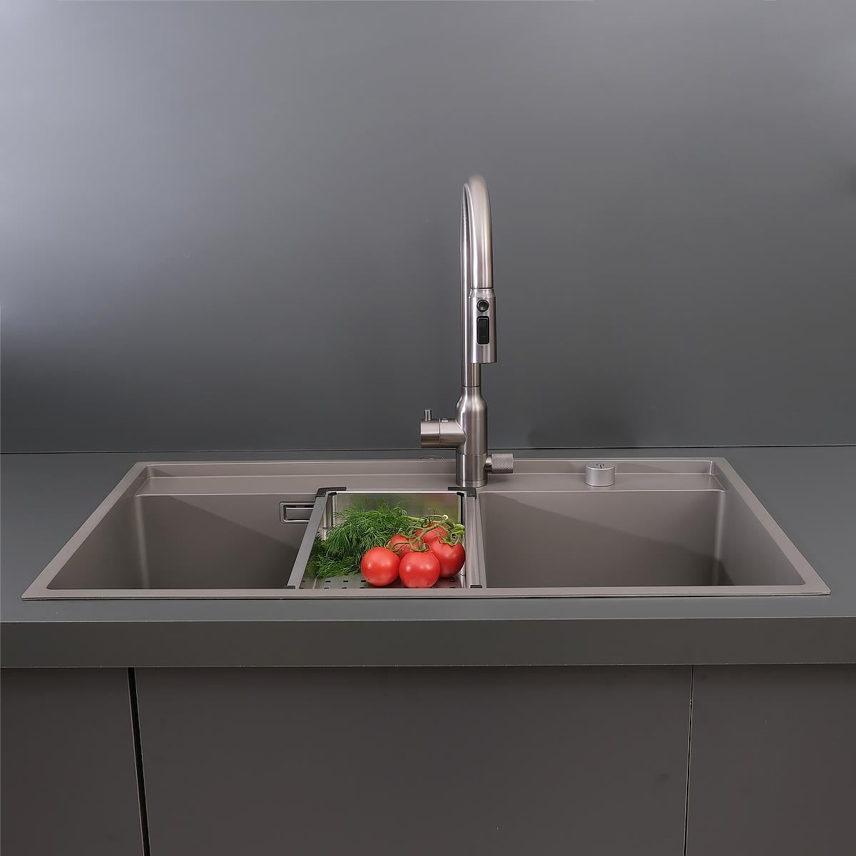 Giotto El Yapımı Nano Eviye Seti 86x51 cm Mat Gri (Gun Grey)
