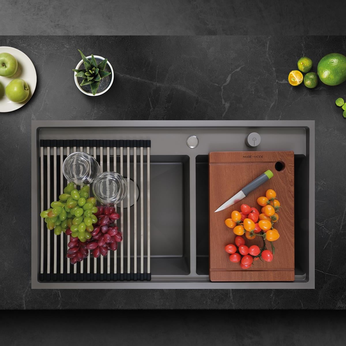 Giotto El Yapımı Nano Eviye Seti 86x51 cm Mat Gri (Gun Grey)