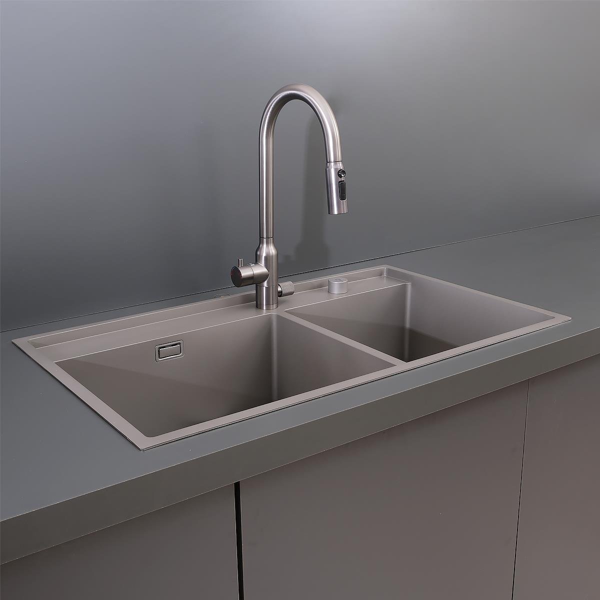 Giotto El Yapımı Nano Eviye Seti 86x51 cm Mat Gri (Gun Grey)